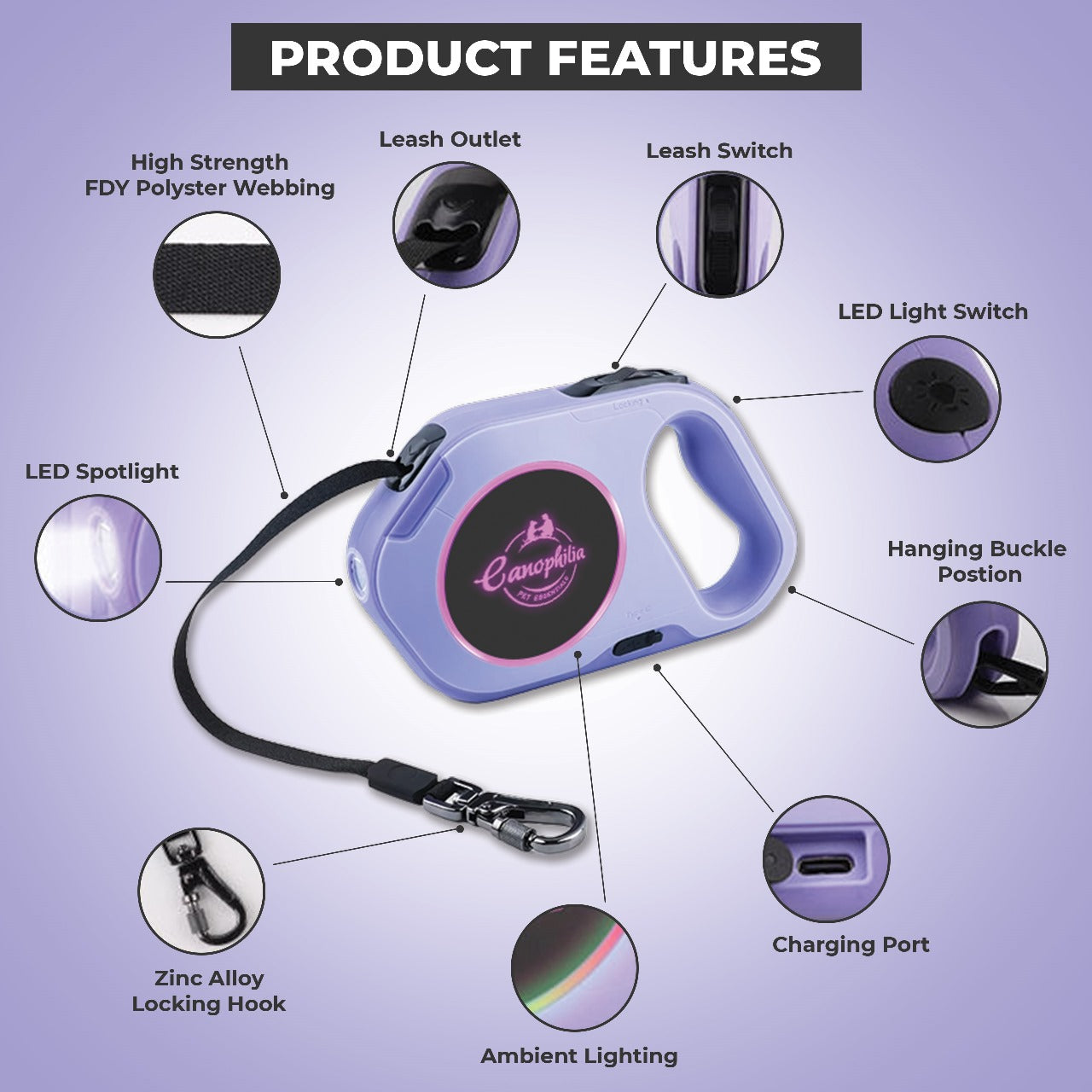 LED Retractable Leash